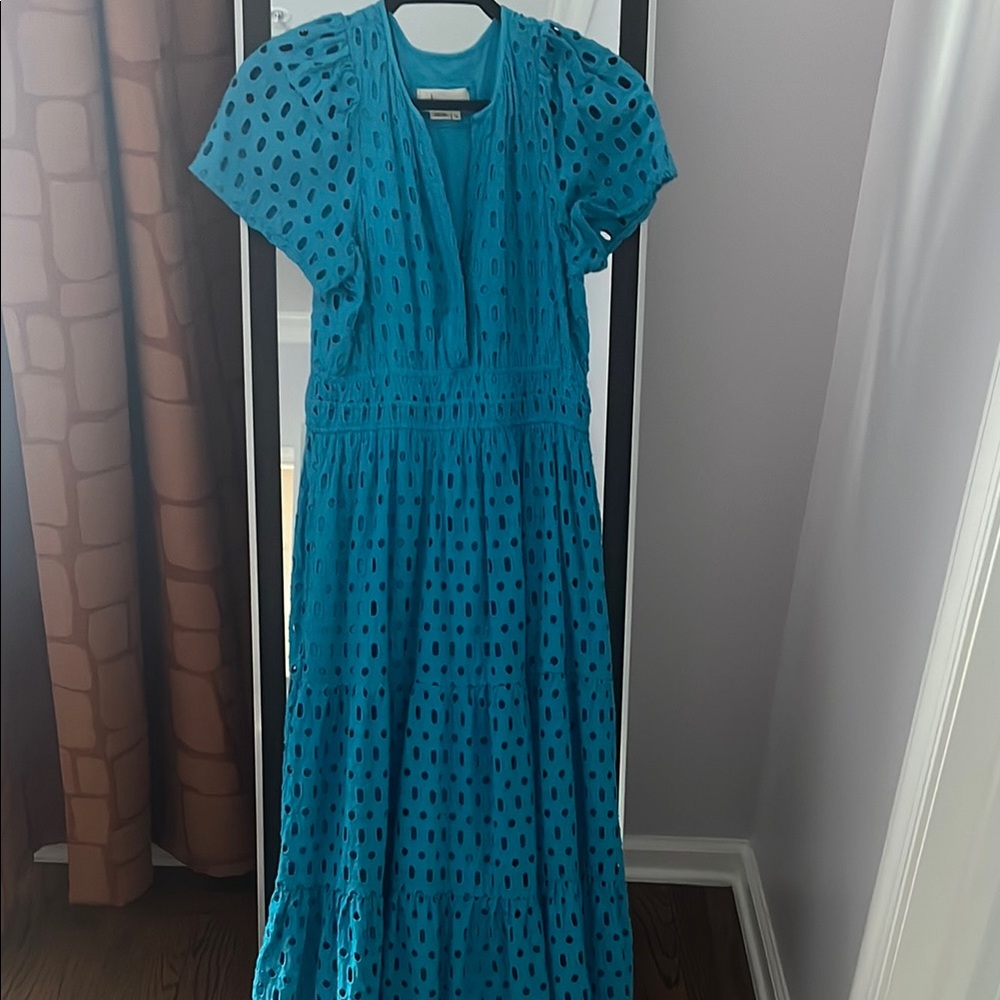 Anthropologie Teal Eyelet Maxi Dress